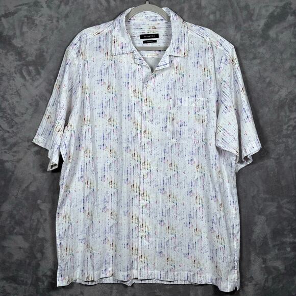 Bugatchi Classic Fit Paint Splatter Short Sleeve Shirt White XL - Picture 1 of 7